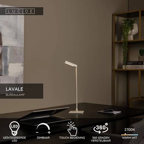 Lucide LAVALE - Bureaulamp - LED Dimb. - 1x3W 2700K - Wit - USP